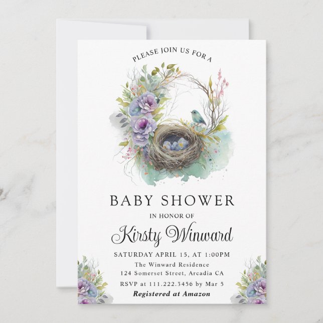 Invitación Baby Shower de nudo de pájaro acuático de primaver (Anverso)