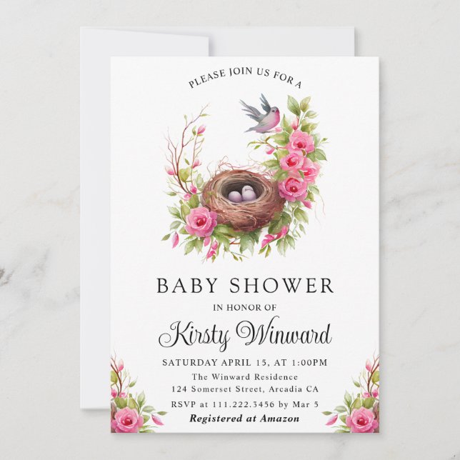 Invitación Baby Shower de nudo de pájaro acuático de primaver (Anverso)