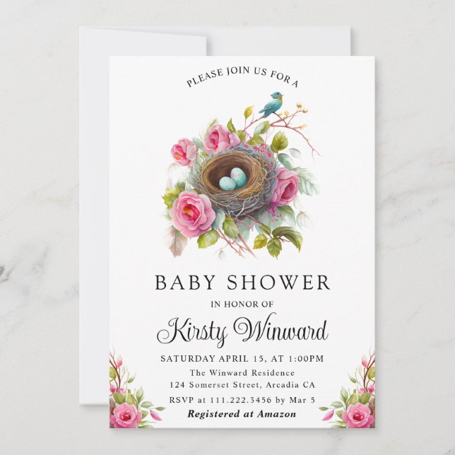 Invitación Baby Shower de nudo de pájaro acuático de primaver (Anverso)