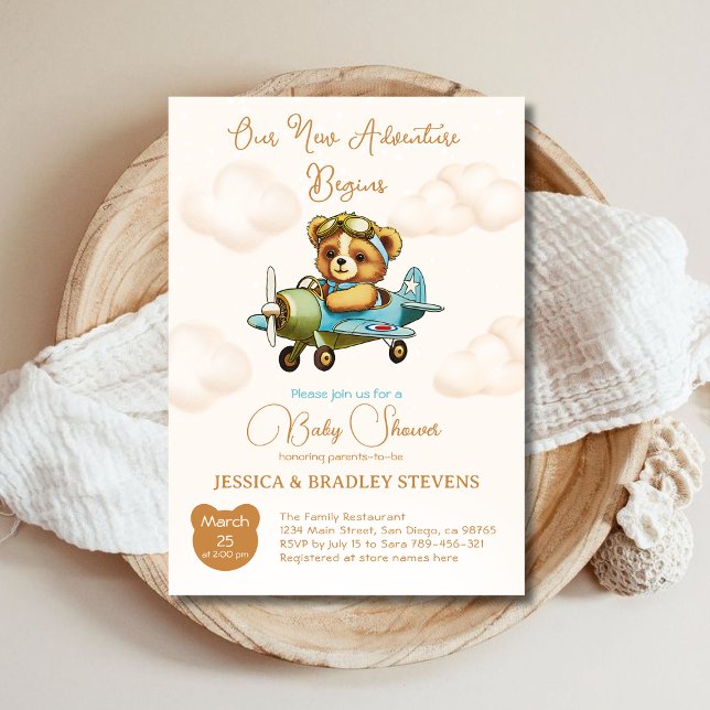 Invitación Baby Shower de nuevo avión piloto para bebés avent (New Adventure Baby Pilot Airplane Baby Shower Invitation)
