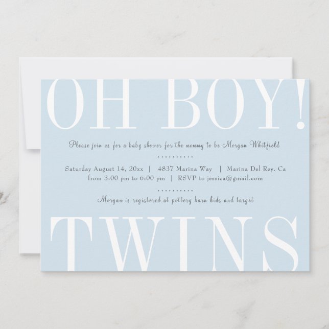 Invitación Baby Shower de Oh Boy Twins (Anverso)