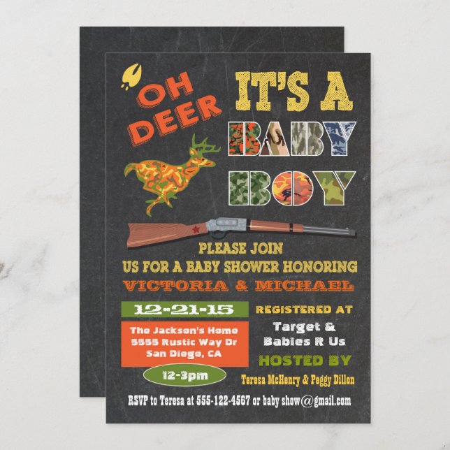 Invitación Baby Shower de Oh Deer Chalkboard Camo (Anverso / Reverso)