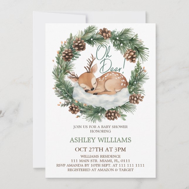 Invitación Baby Shower de Oh Deer Winter Woodland (Anverso)