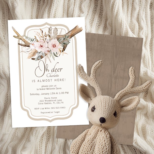 Invitación Baby Shower de Oh Deer Woodland - Boho  (Cute Oh Deer Baby Shower Invitation)