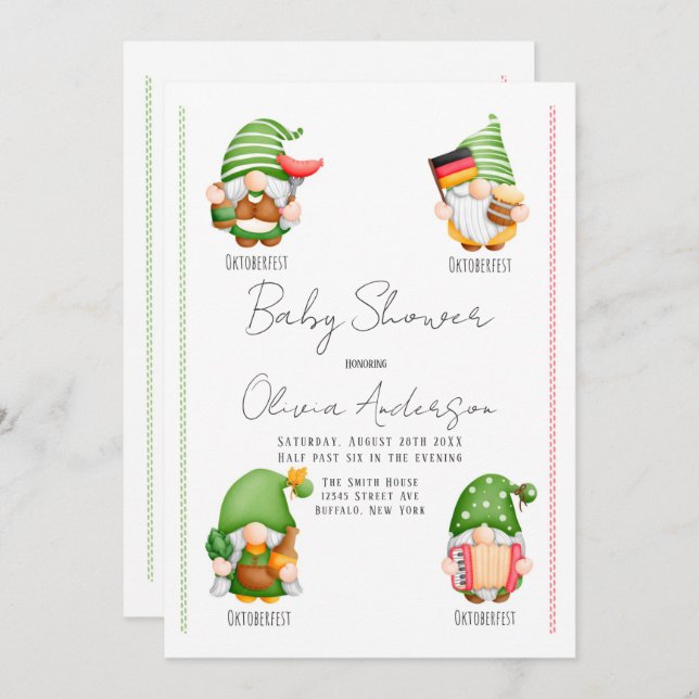 Invitación Baby Shower de Oktoberfest Gnome (Anverso / Reverso)