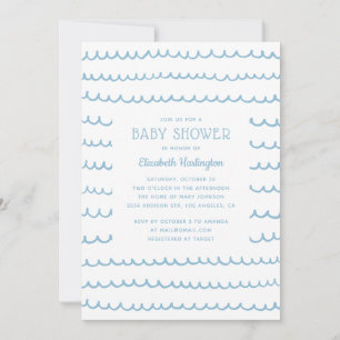 Invitación Baby Shower de ondas náuticas azules   Costera mod
