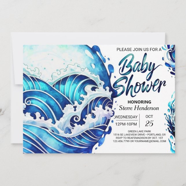Invitación Baby Shower de ondas náuticas en línea (Anverso)