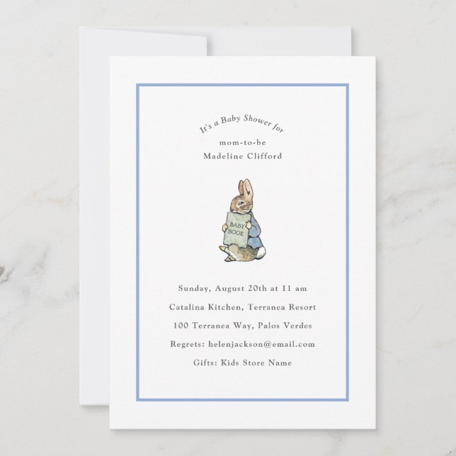 Invitación Baby Shower de origen azul y blanco (Anverso)
