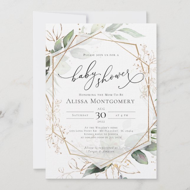 Invitación Baby Shower de oro geométrico (Anverso)