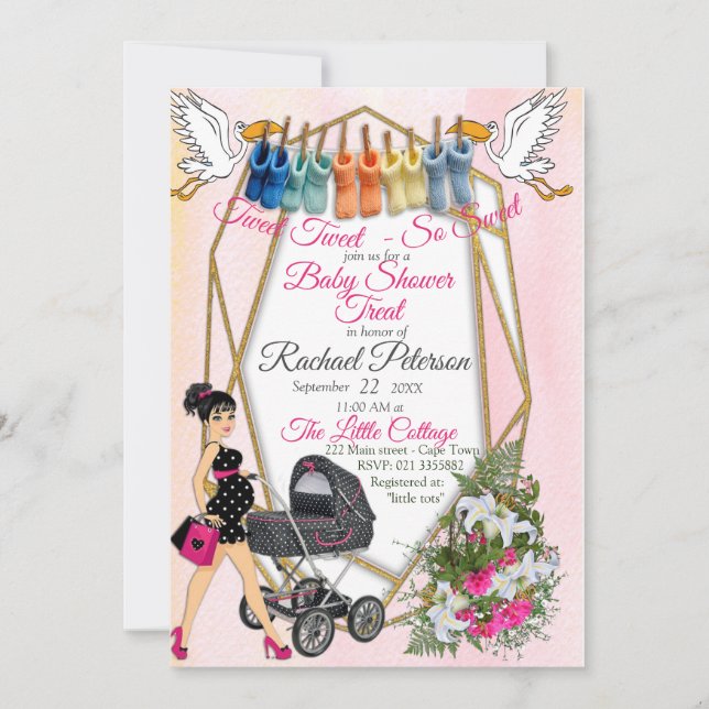 Invitación Baby Shower de oro geométrico (Anverso)