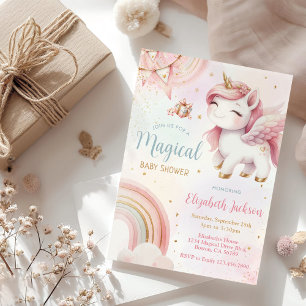 Invitación Baby Shower de oro rosa arcoiris de Unicornio