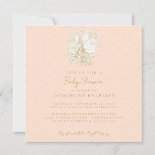 Invitación Baby Shower de oro rosa elegante toile floral fran