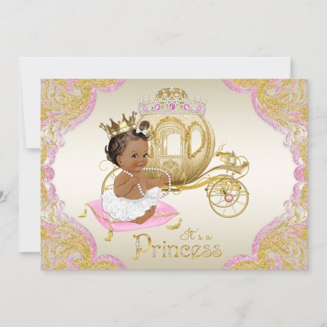 Invitación Baby Shower de oro rosado de la princesa africana  (Anverso)