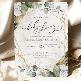 Invitación Baby Shower de oro verde geométrico