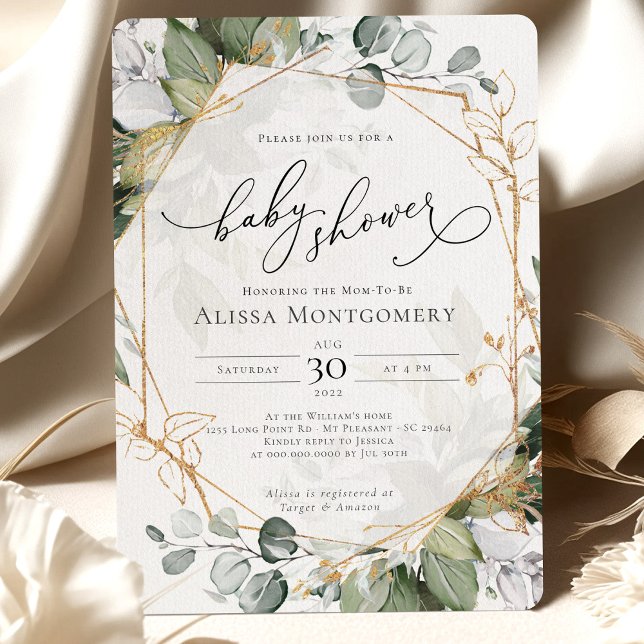 Invitación Baby Shower de oro verde geométrico (Subido por el creador)