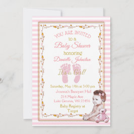 Invitación Baby Shower de oro y rosado personalizado para beb
