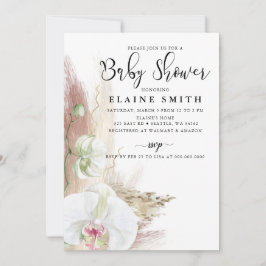 Invitación Baby Shower de orquídeas rusas de boho pampas