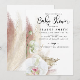 Invitación Baby Shower de orquídeas rusas de boho pampas