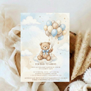 Invitación Baby Shower de Osito de Peluche con Globos de Sage
