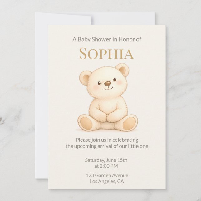 Invitación Baby Shower de Osito de Peluche para Bebé sin Dist (Anverso)