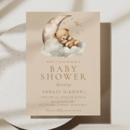 Invitación Baby Shower de oso blanco neutro de género beige