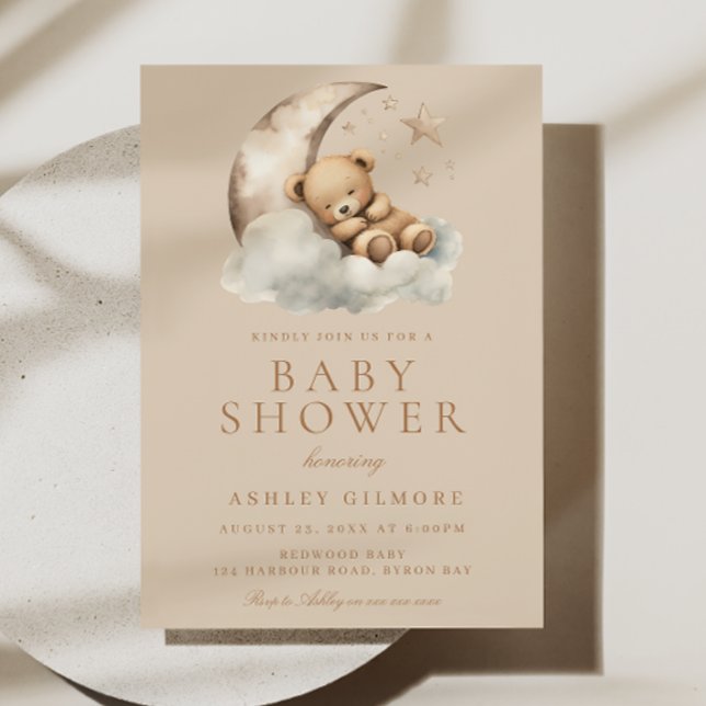 Invitación Baby Shower de oso blanco neutro de género beige (Subido por el creador)
