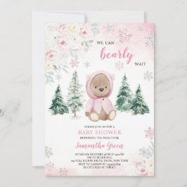 Invitación Baby Shower de oso de invierno rosado