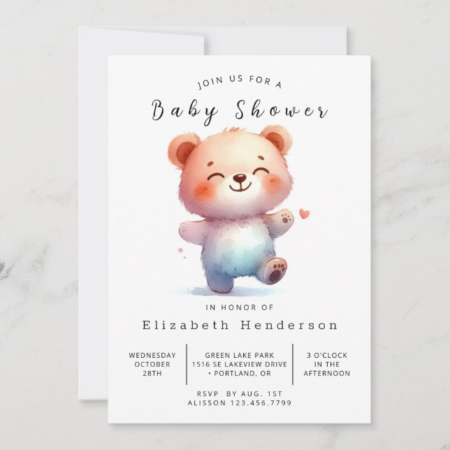 Invitación Baby Shower de oso de Moda bohemia (Anverso)