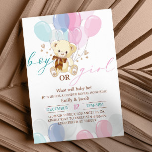 Invitación Baby Shower de Oso de Oro Azul Rosa