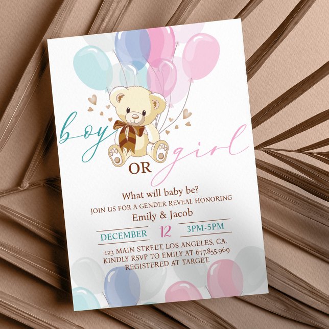 Invitación Baby Shower de Oso de Oro Azul Rosa (Subido por el creador)