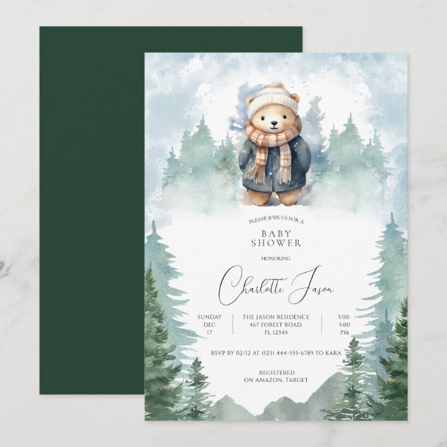 Invitación Baby Shower de Oso de Oso Curado de los (Anverso / Reverso)