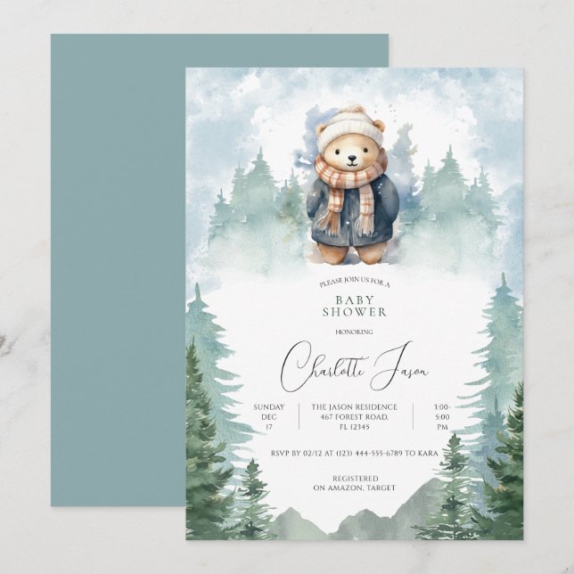 Invitación Baby Shower de Oso de Oso Curado de los (Anverso / Reverso)