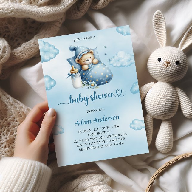 Invitación Baby Shower de oso de peluche azul para (Subido por el creador)