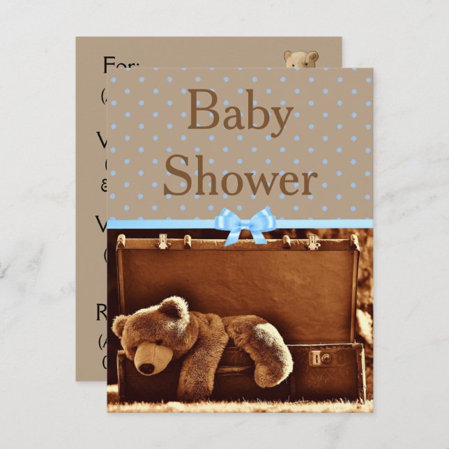 Invitación Baby Shower de oso de peluche marrón y  (Anverso / Reverso)