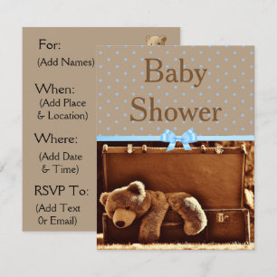Invitación Baby Shower de oso de peluche marrón y 