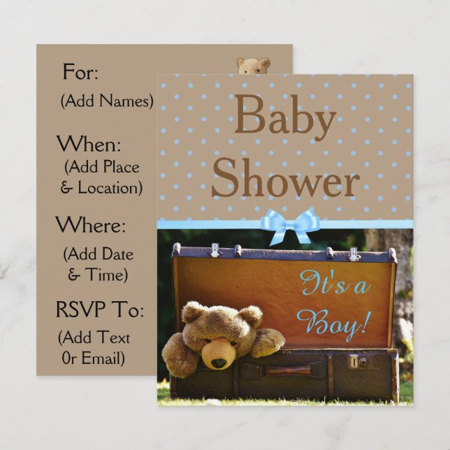 Invitación Baby Shower de oso de peluche marrón y  (Anverso / Reverso)