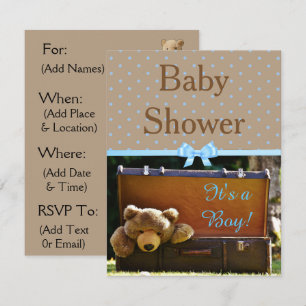 Invitación Baby Shower de oso de peluche marrón y 