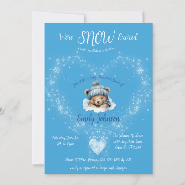 Invitación Baby Shower De Oso De Teddy De Nieve Emocionado (Anverso)
