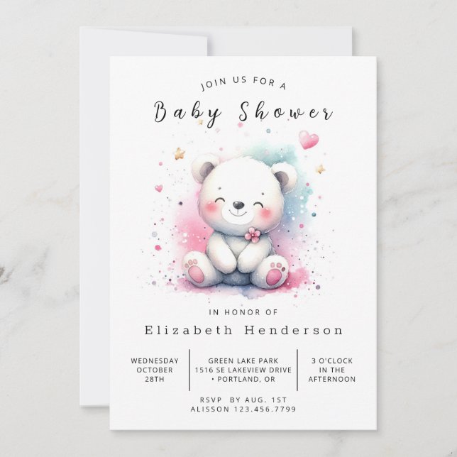 Invitación Baby Shower de oso digital bohemio (Anverso)