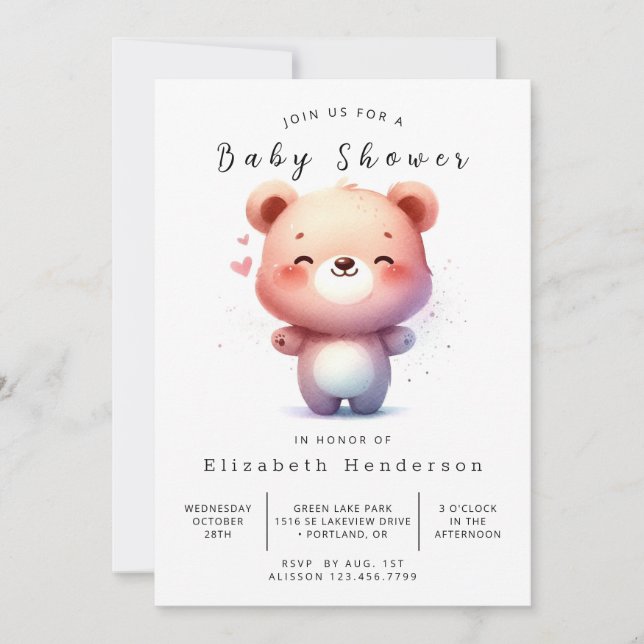 Invitación Baby Shower de oso editable bohemio (Anverso)