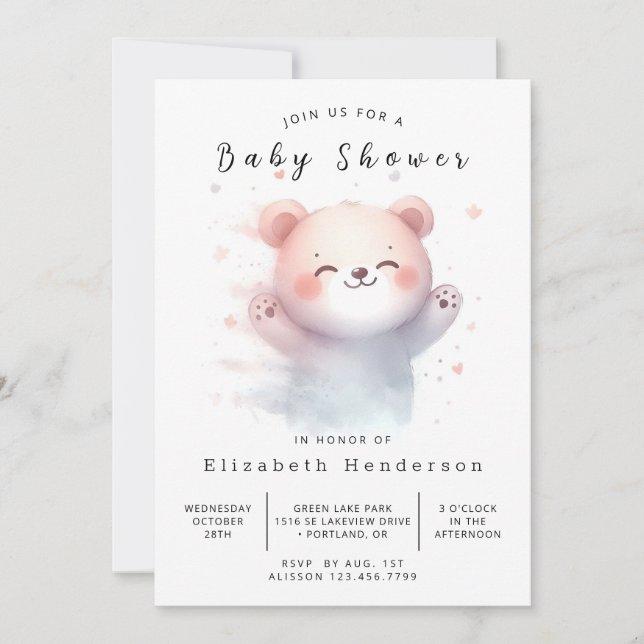 Invitación Baby Shower de oso editable de Whimsy (Anverso)
