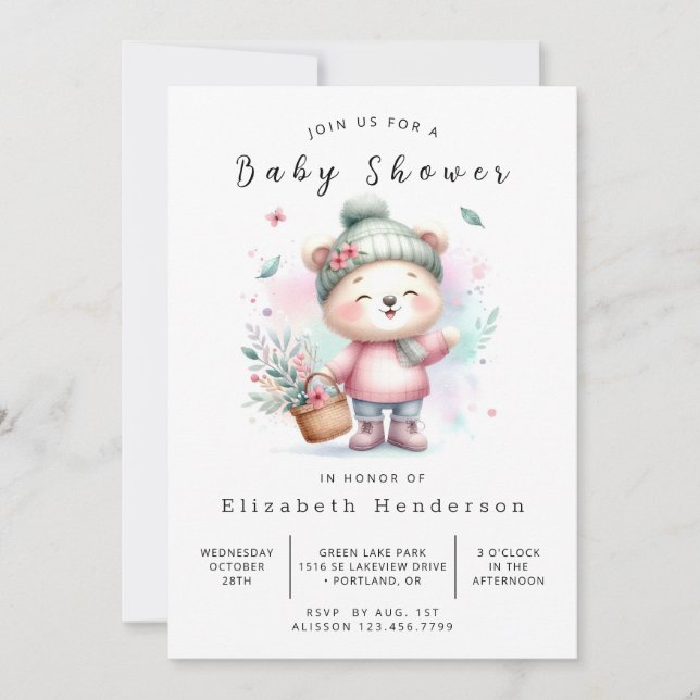 Invitación Baby Shower de oso editable de Whimsy (Anverso)