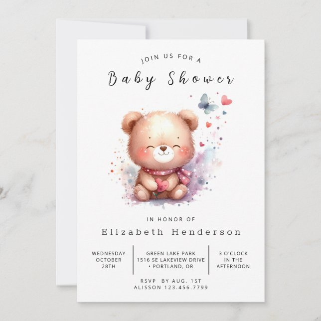 Invitación Baby Shower de oso editable feliz (Anverso)