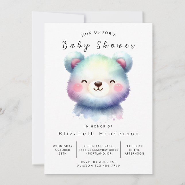 Invitación Baby Shower de oso editable feliz (Anverso)