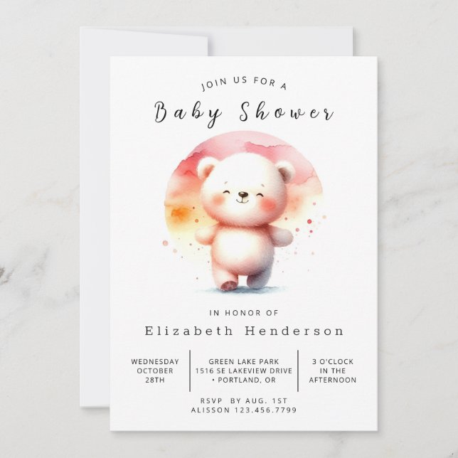 Invitación Baby Shower de oso editable moderno (Anverso)