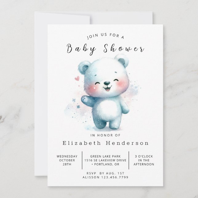 Invitación Baby Shower de oso editable moderno (Anverso)