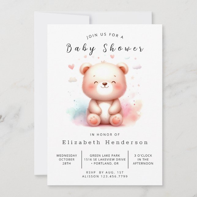 Invitación Baby Shower de oso encantado de moda (Anverso)