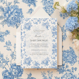 Invitación Baby Shower de oso floral toile francés