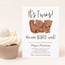 Invitación Baby Shower de oso gemelo