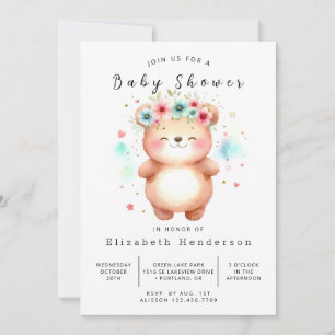 Invitación Baby Shower de oso impreso bohemio